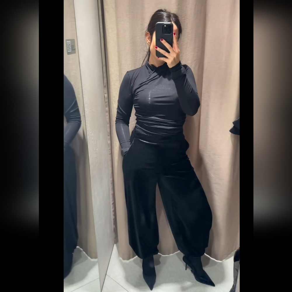 ZARA VELVET BALLOON PANTS SIZE M L - Picture 4 of 16